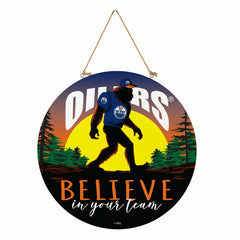 Edmonton Oilers Bigfoot Round Door Décor with Hanging Rope, 18x18 - NHL Home