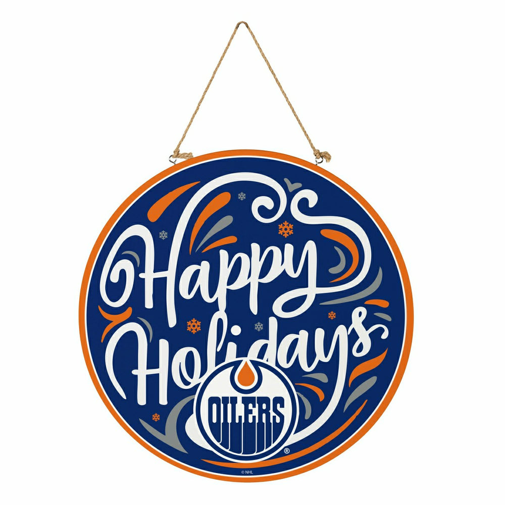 Edmonton Oilers Holiday Round Door Décor with Hanging Rope, 18x18 - NHL Home