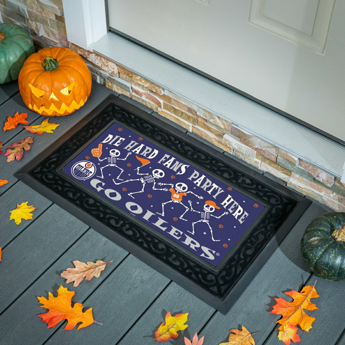 Edmonton Oilers Flocked Coir Halloween Sassafras Switch Mat, 22"x10" - NHL