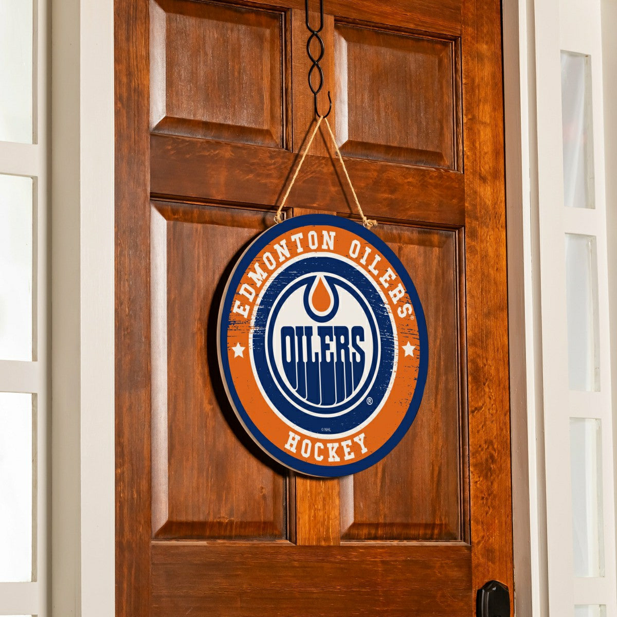 Edmonton Oilers Round Door Décor with Hanging Rope, 18x18 - NHL Home