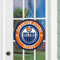 Edmonton Oilers Round Door Décor with Hanging Rope, 18x18 - NHL Home