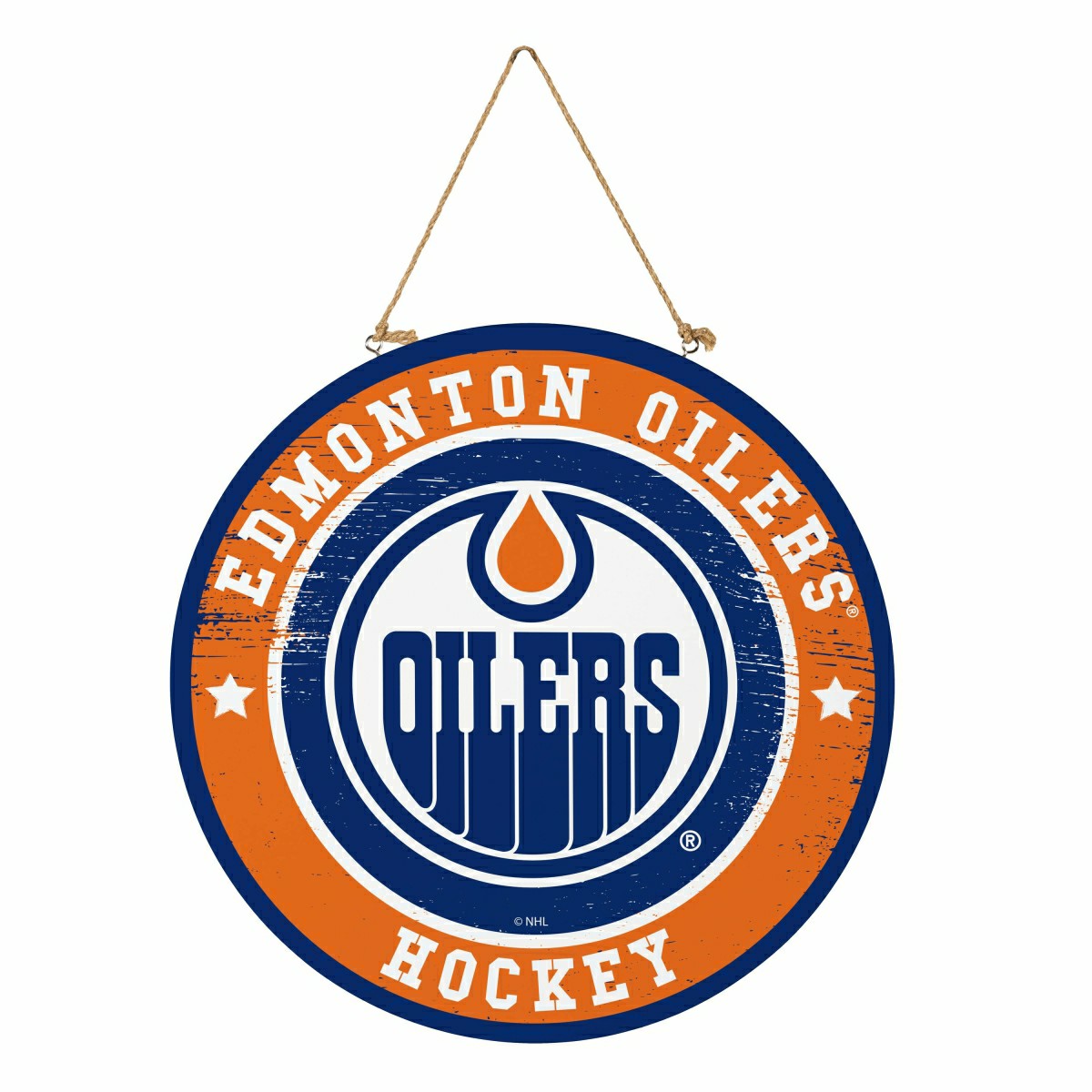 Edmonton Oilers Round Door Décor with Hanging Rope, 18x18 - NHL Home