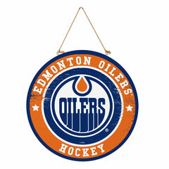Edmonton Oilers Round Door Décor with Hanging Rope, 18x18 - NHL Home