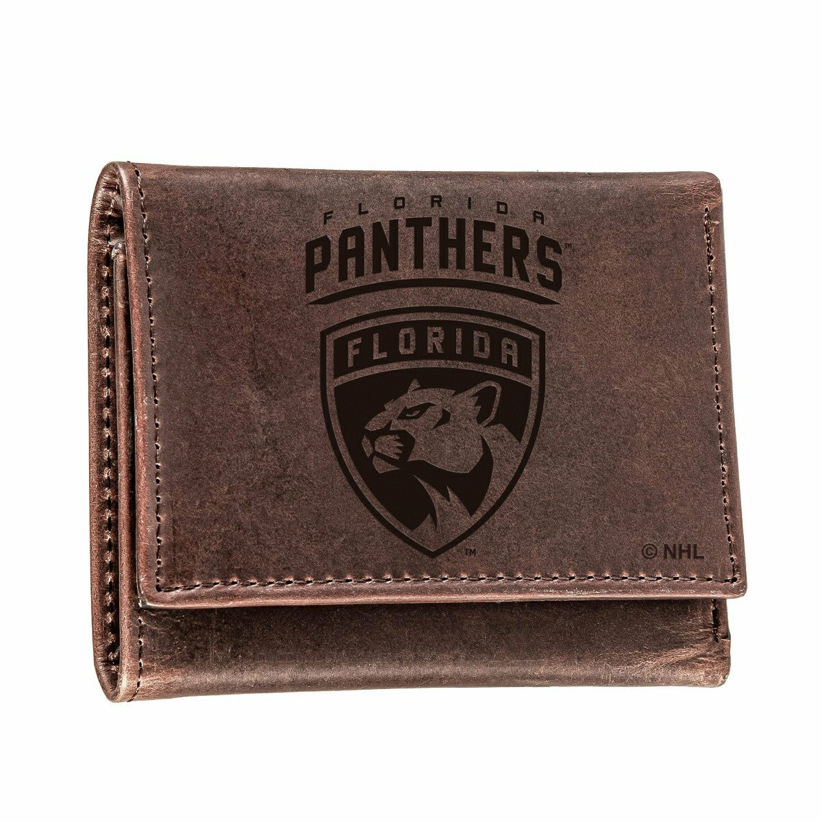 Florida Panthers, Tri-Fold Wallet, Brown, CH, 100% Genuine Leather - NHL Home