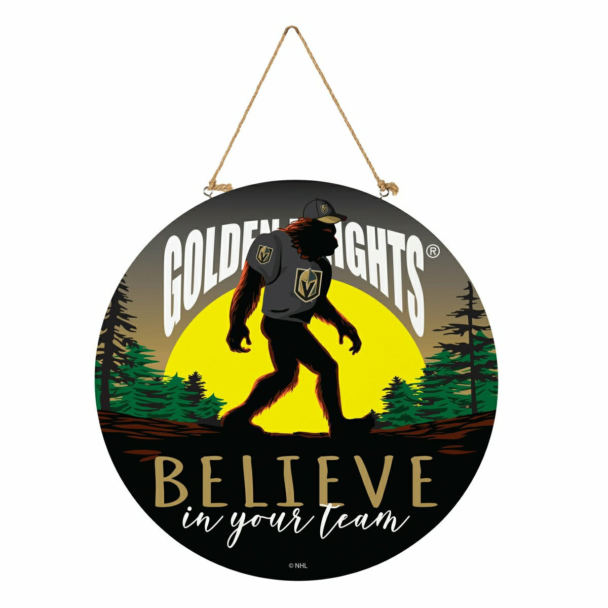 Vegas Golden Knights Bigfoot Round Door Décor with Hanging Rope, 18x18 - NHL Home