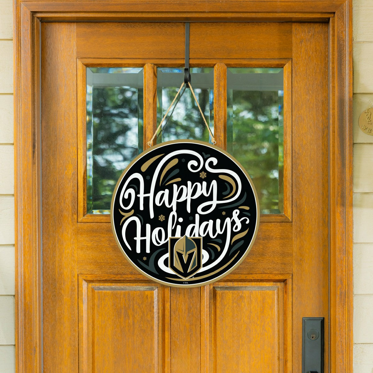 Vegas Golden Knights Holiday Round Door Décor with Hanging Rope, 18x18 - NHL Home