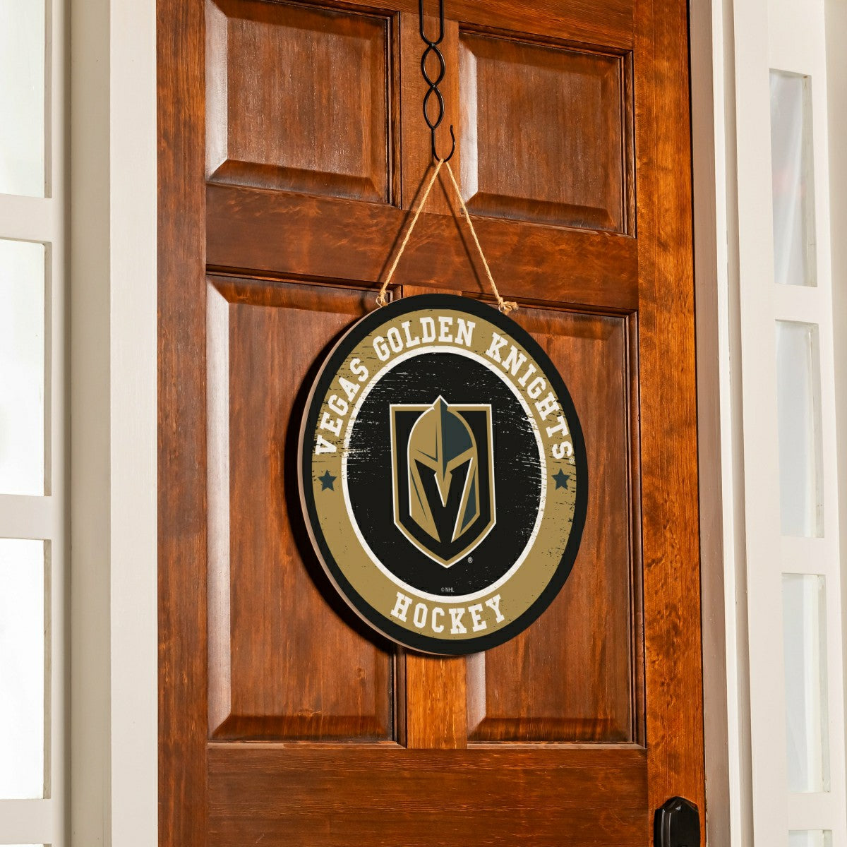 Vegas Golden Knights Round Door Décor with Hanging Rope, 18x18 - NHL Home