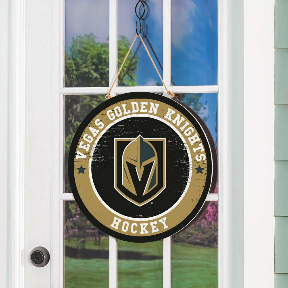 Vegas Golden Knights Round Door Décor with Hanging Rope, 18x18 - NHL Home