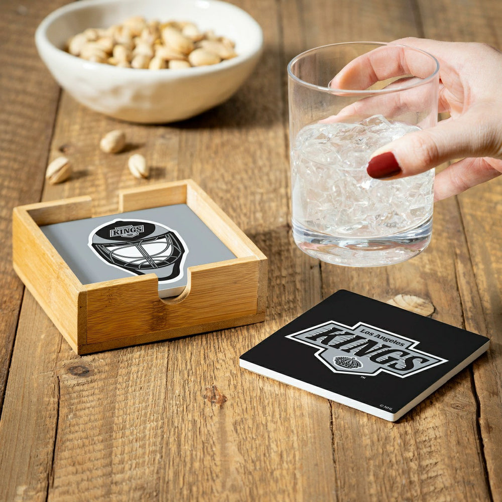 Los Angeles Kings Ceramic Coasters Set, 4pcs with Wood Caddy - NHL Home