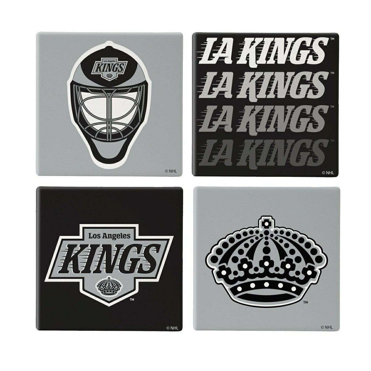 Los Angeles Kings Ceramic Coasters Set, 4pcs with Wood Caddy - NHL Home