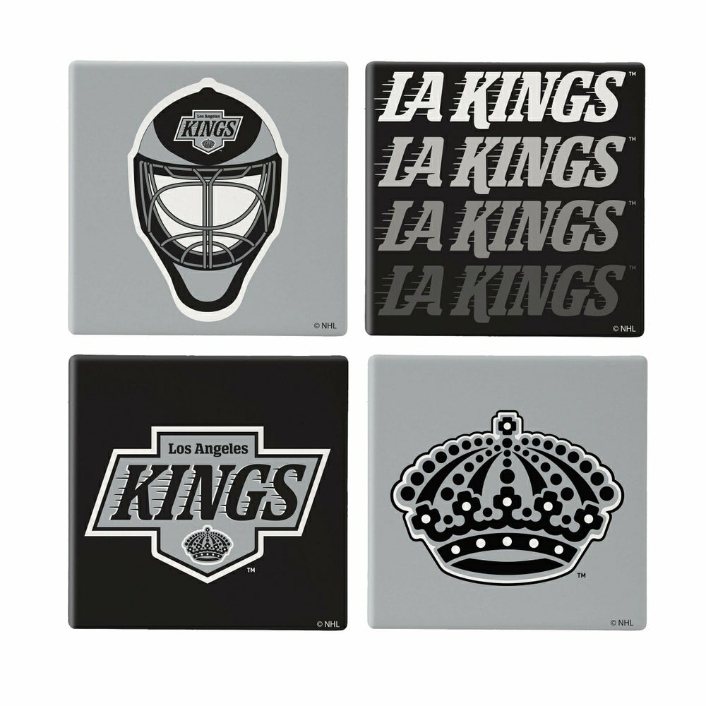 Los Angeles Kings Ceramic Coasters Set, 4pcs with Wood Caddy - NHL Home