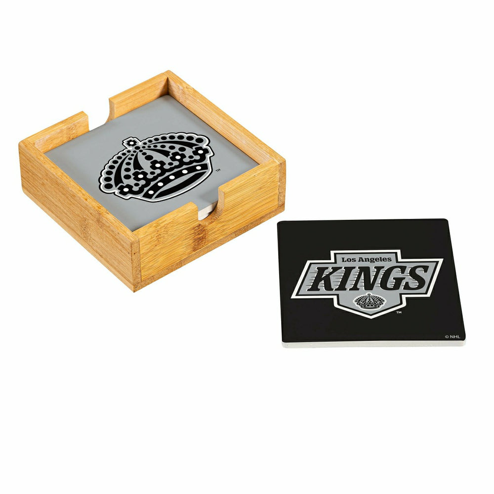 Los Angeles Kings Ceramic Coasters Set, 4pcs with Wood Caddy - NHL Home