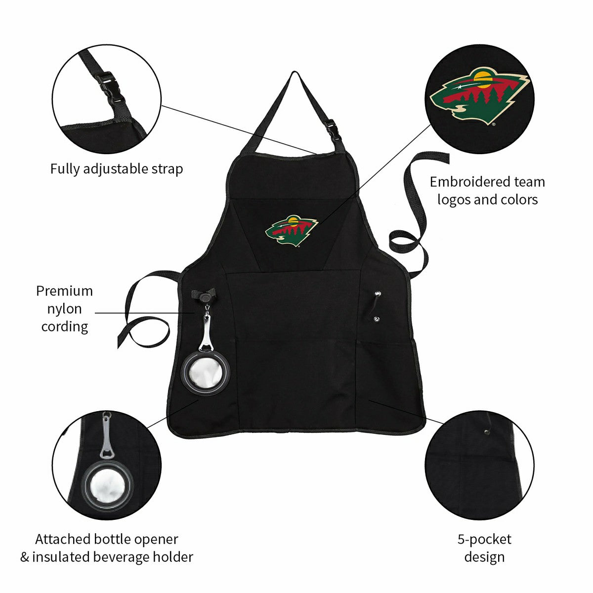 Grill Apron, Black, Minnesota Wild - NHL Home