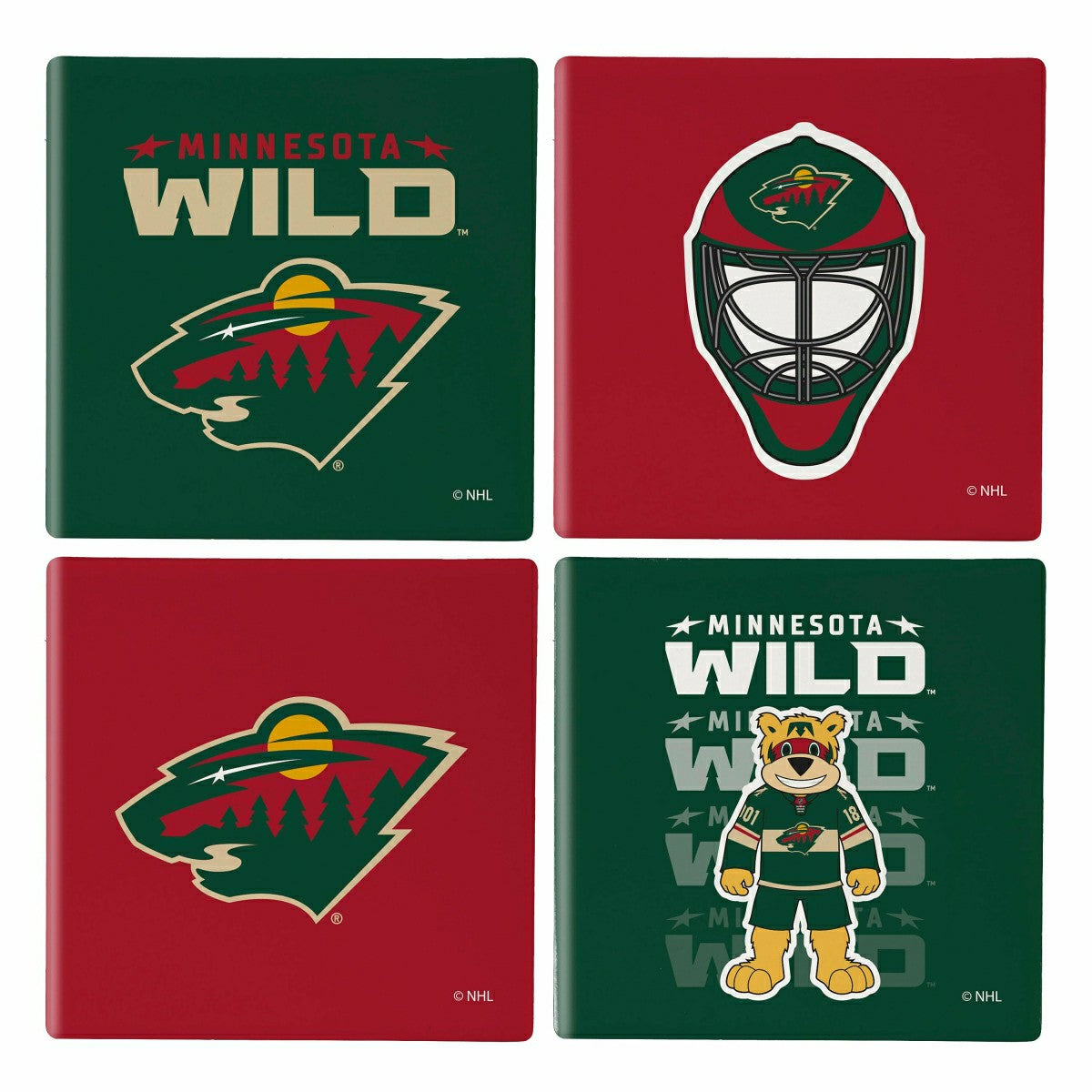 Minnesota Wild Ceramic Coasters Set, 4pcs with Wood Caddy - NHL Home