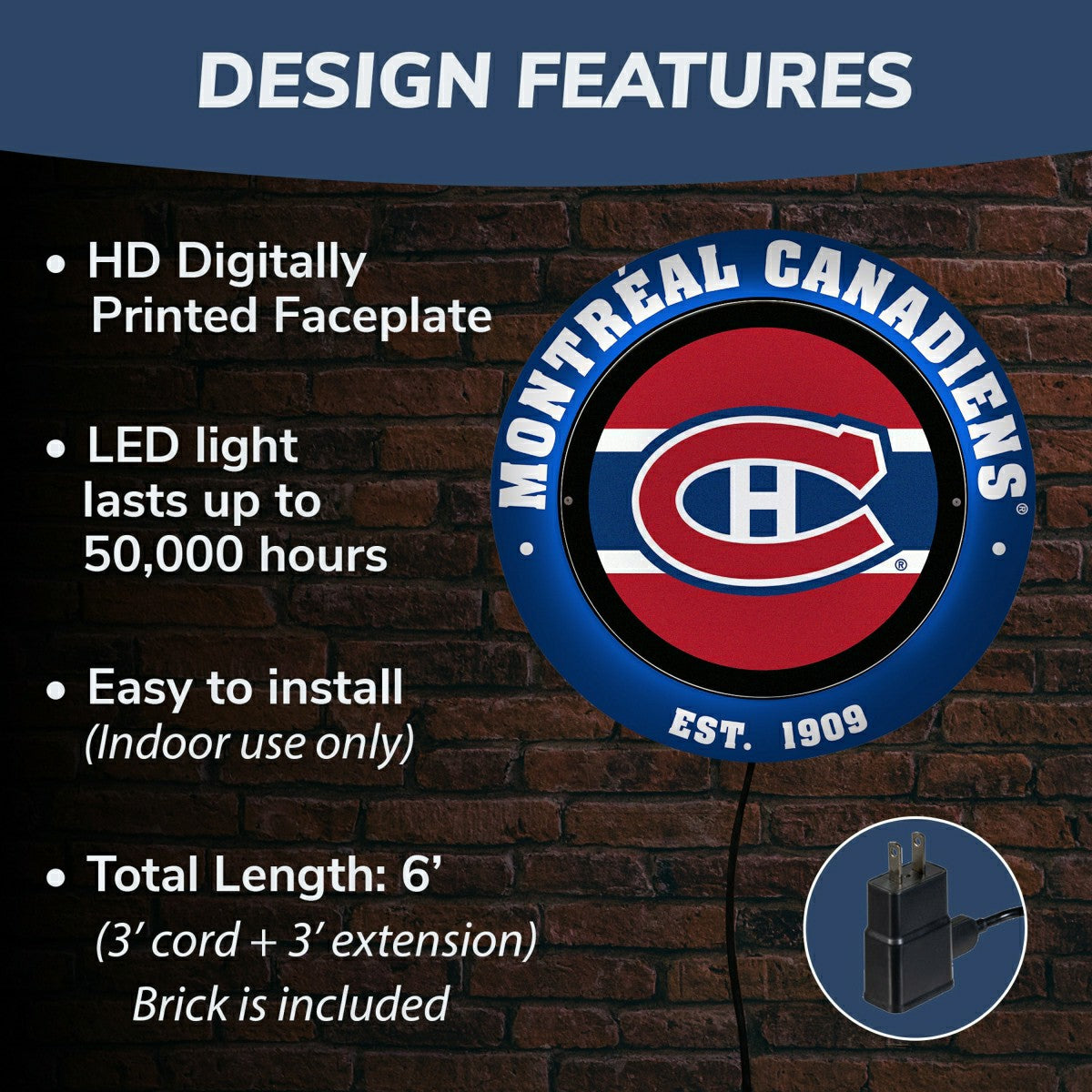 Montreal Canadiens, Metal Lite, Round - NHL