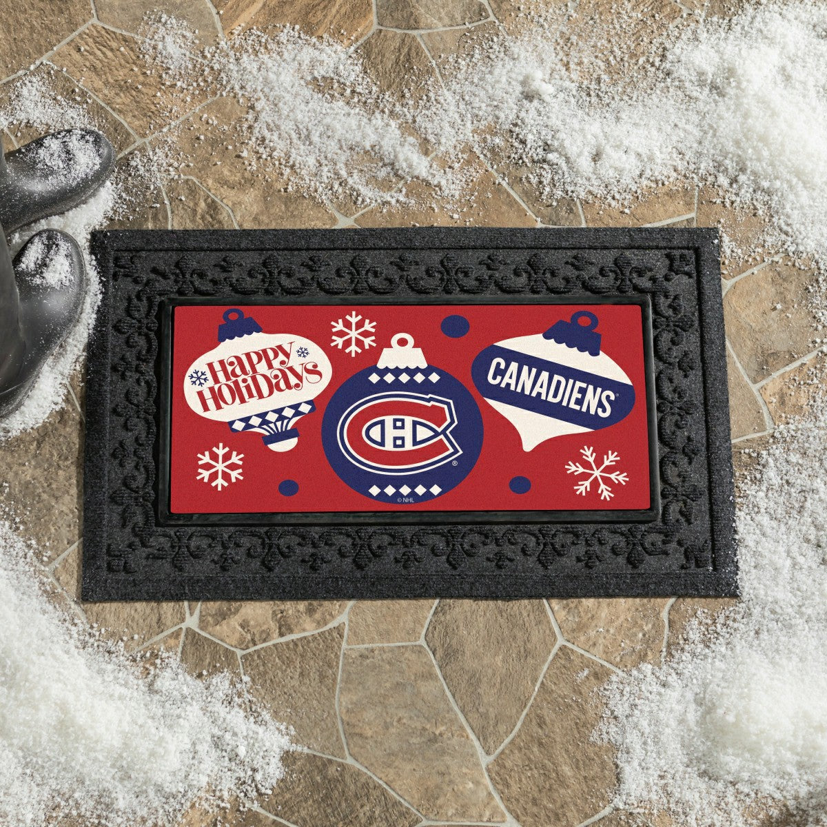 Montreal Canadiens Holiday Flocked Coir Sassafras Switch Mat, 22"x10" - NHL