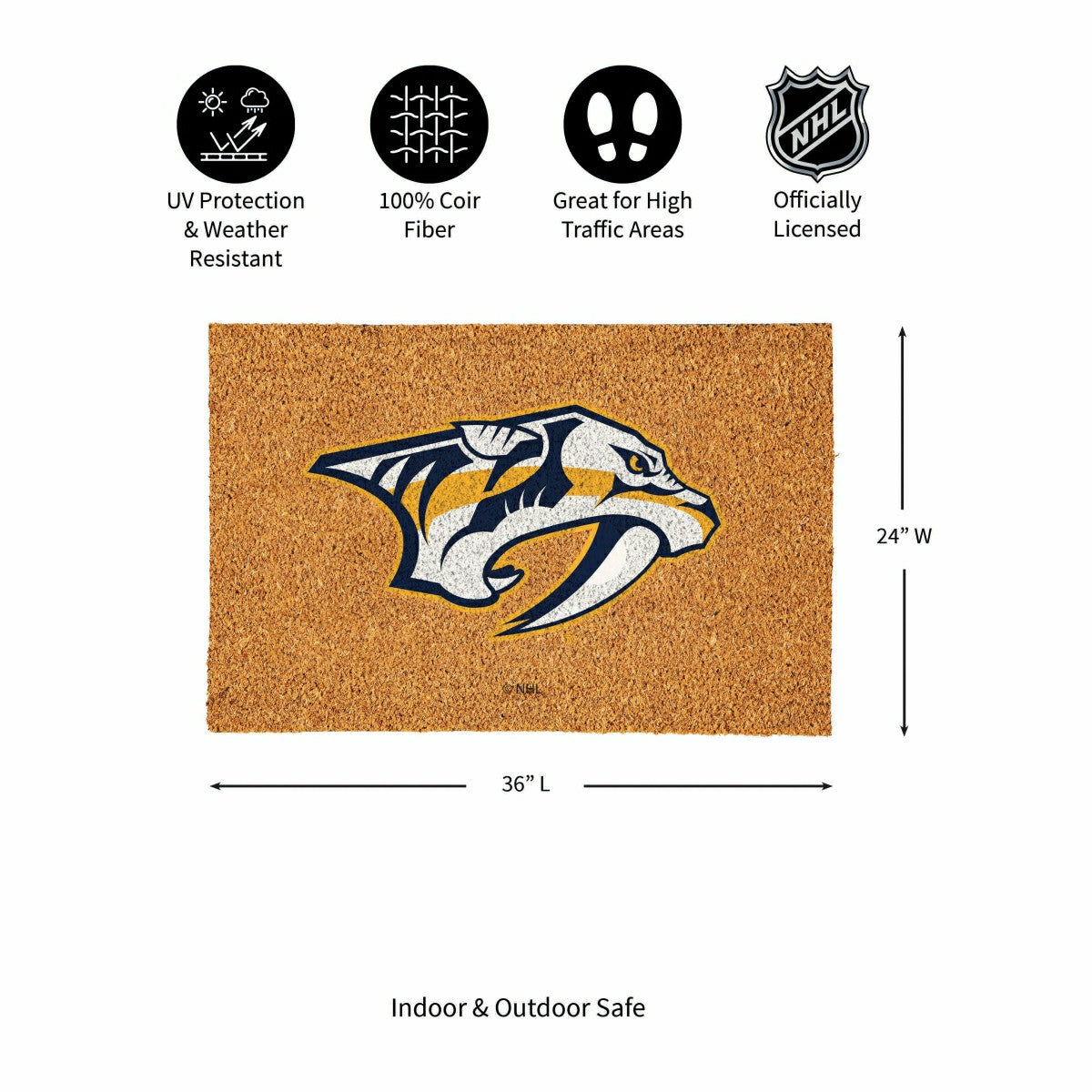 Nashville Predators Large Full Color Coir Mat, 36"x24" - NHL