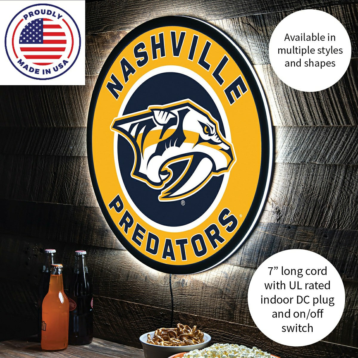LED Wall Decor, Round, Nashville Predators - NHL Home