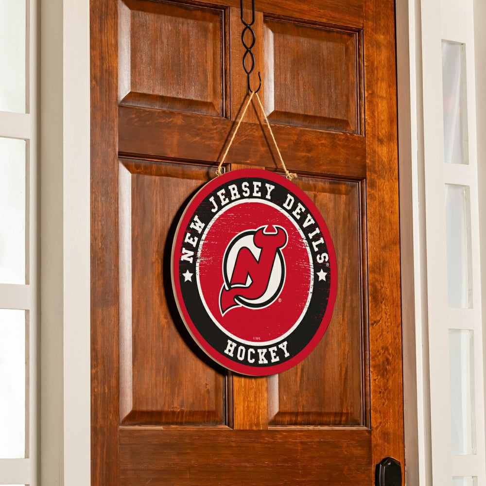 New Jersey Devils Round Door Décor with Hanging Rope, 18x18 - NHL Home