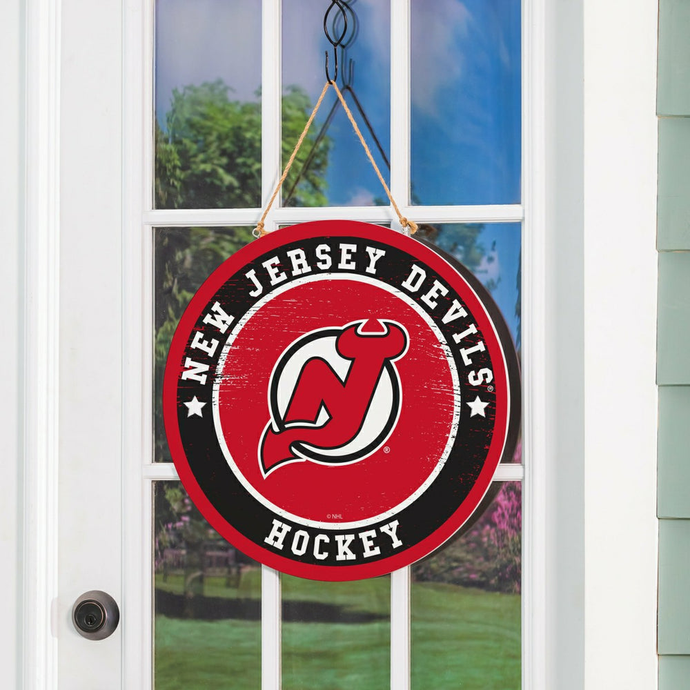 New Jersey Devils Round Door Décor with Hanging Rope, 18x18 - NHL Home