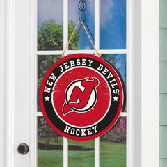 New Jersey Devils Round Door Décor with Hanging Rope, 18x18 - NHL Home
