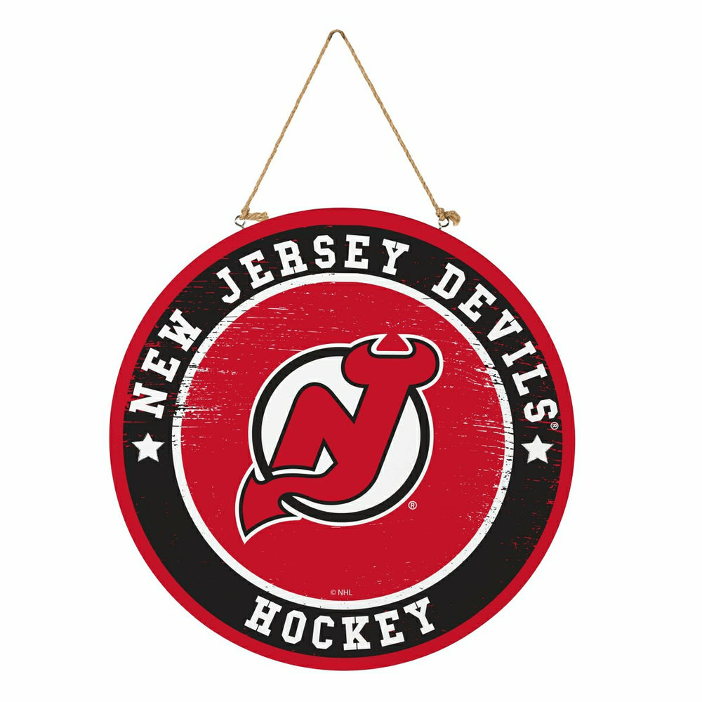 New Jersey Devils Round Door Décor with Hanging Rope, 18x18 - NHL Home