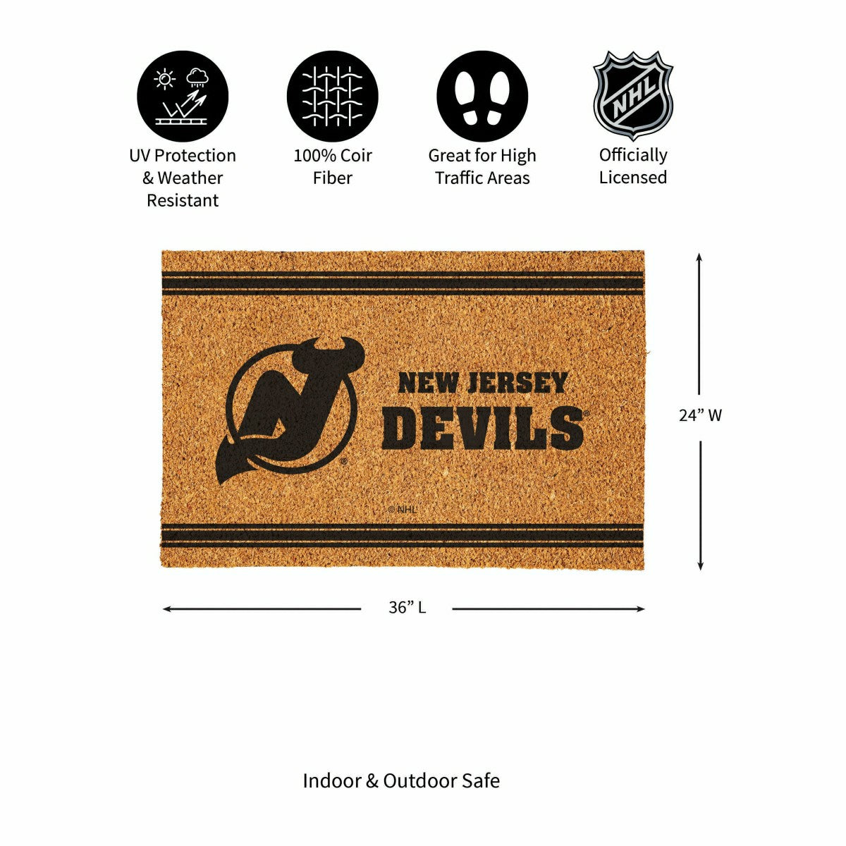 New Jersey Devils Large One Color Coir Mat, 36"x24" - NHL