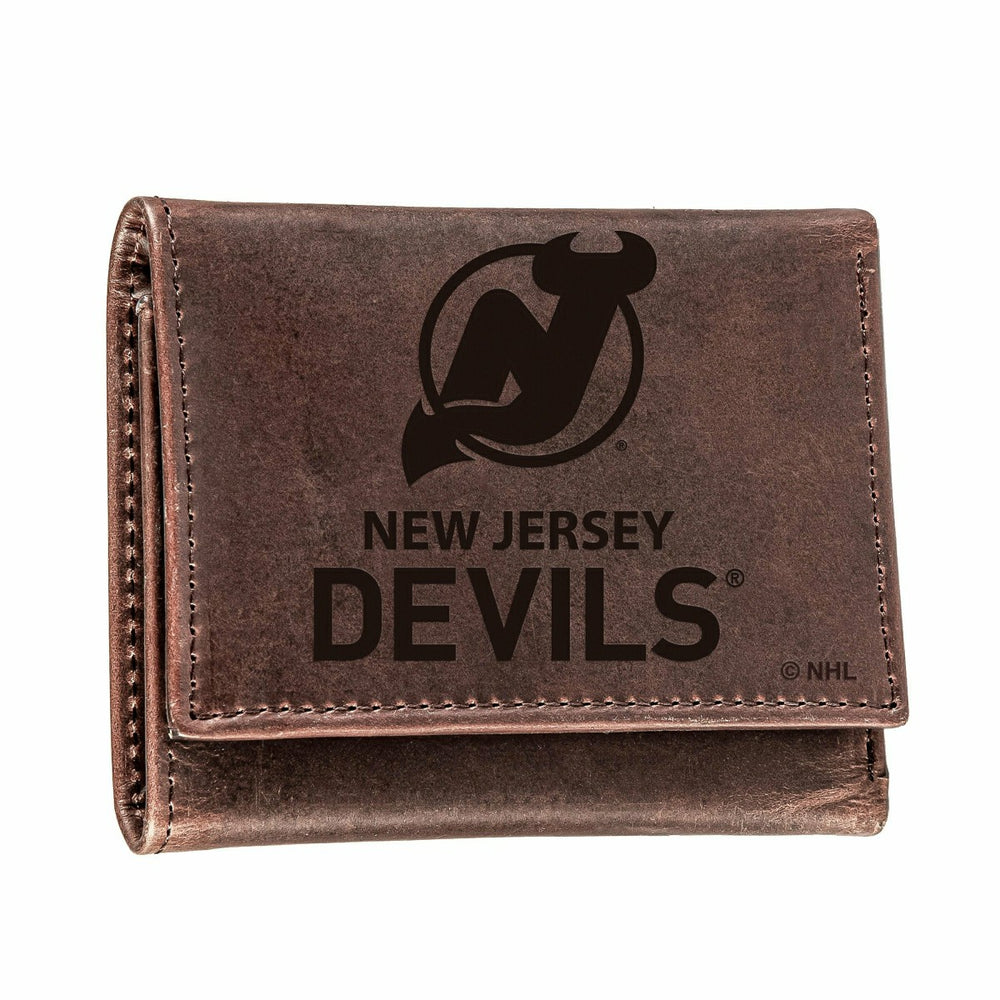 New Jersey Devils, Tri-Fold Wallet, Brown, CH, 100% Genuine Leather - NHL Home