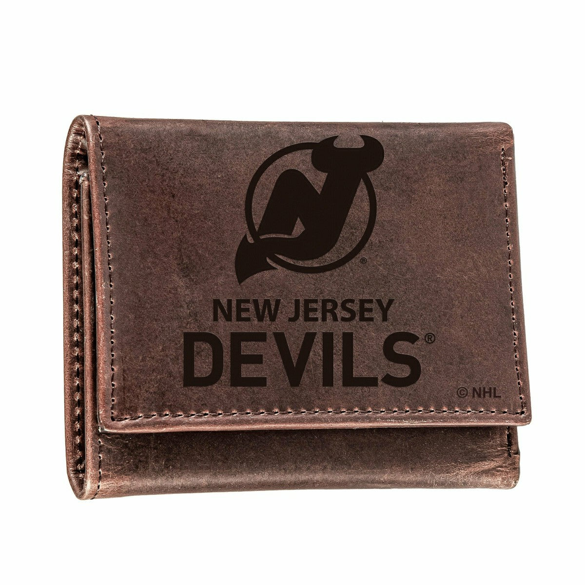 New Jersey Devils, Tri-Fold Wallet, Brown, CH, 100% Genuine Leather - NHL Home