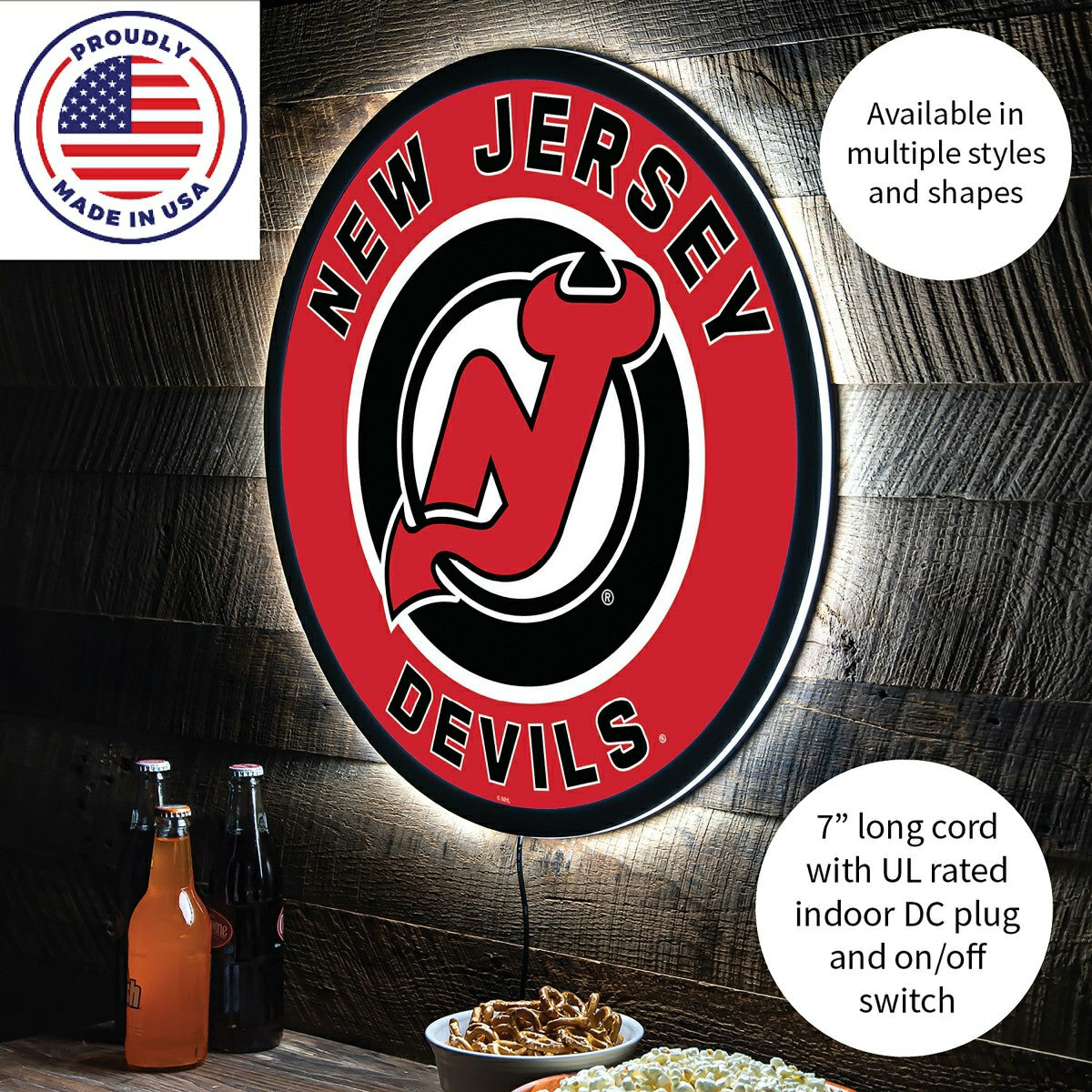 LED Wall Decor, Round, New Jersey Devils - NHL Home