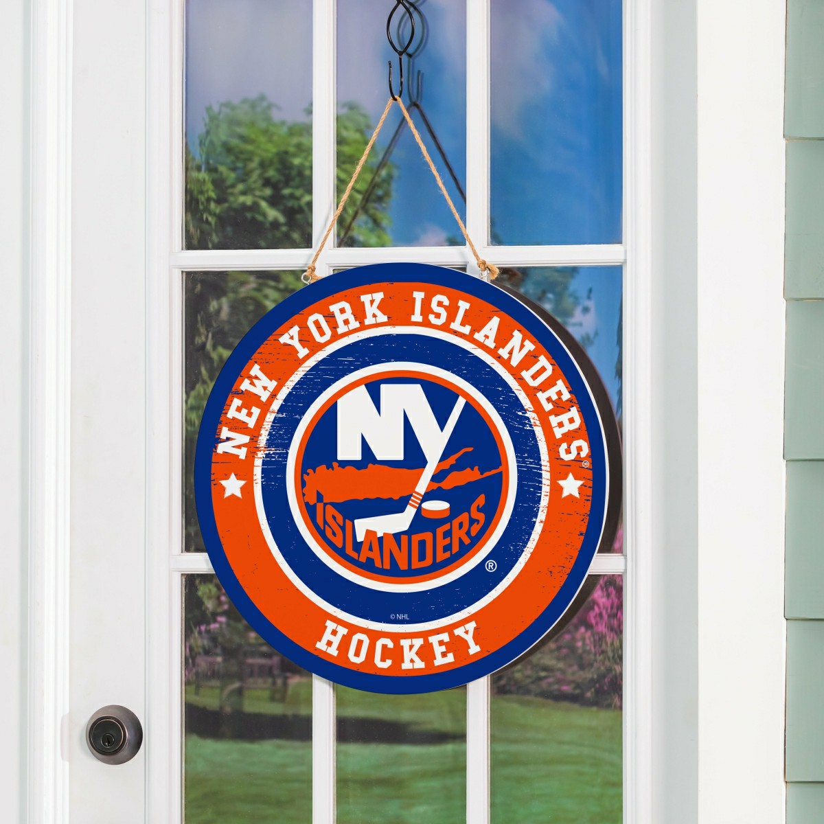 New York Islanders Round Door Décor with Hanging Rope, 18x18 - NHL Home