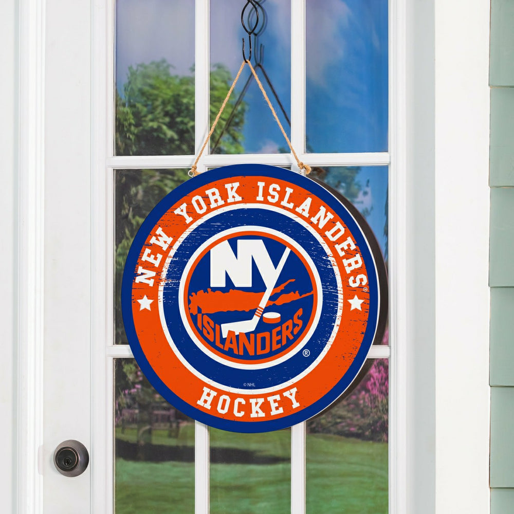 New York Islanders Round Door Décor with Hanging Rope, 18x18 - NHL Home