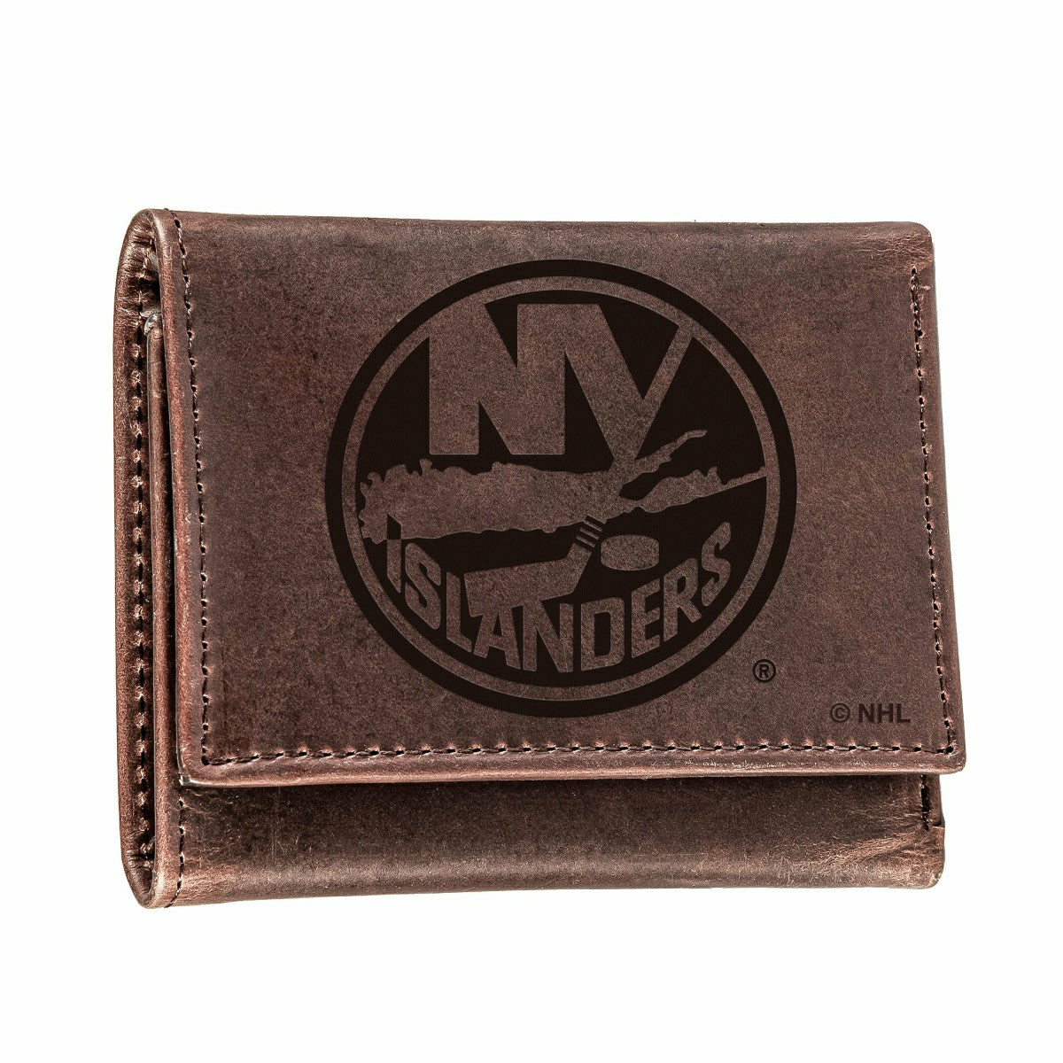 New York Islanders, Tri-Fold Wallet, Brown, CH, 100% Genuine Leather - NHL Home