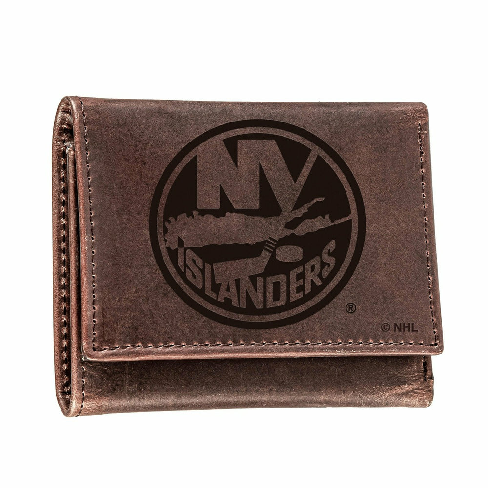 New York Islanders, Tri-Fold Wallet, Brown, CH, 100% Genuine Leather - NHL Home
