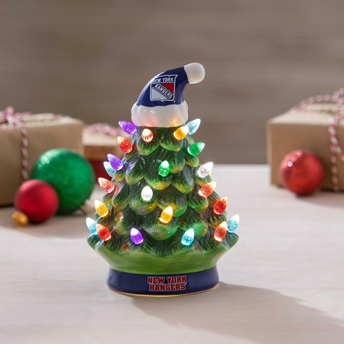8" LED Ceramic Christmas Tree, New York Rangers - NHL Home