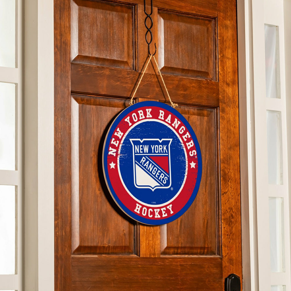New York Rangers Round Door Décor with Hanging Rope, 18x18 - NHL Home