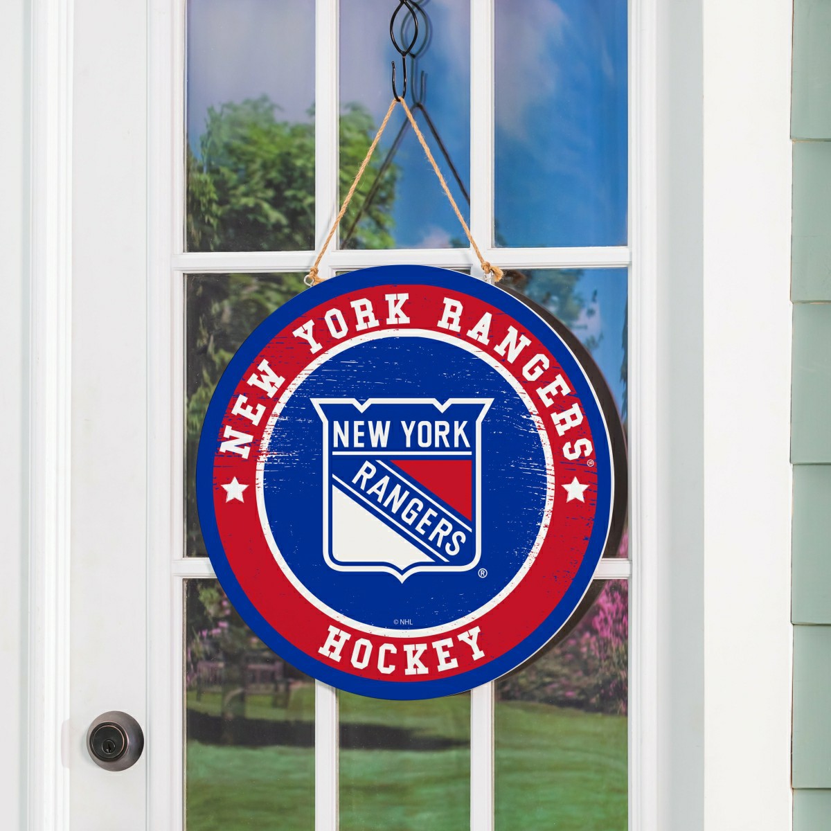 New York Rangers Round Door Décor with Hanging Rope, 18x18 - NHL Home
