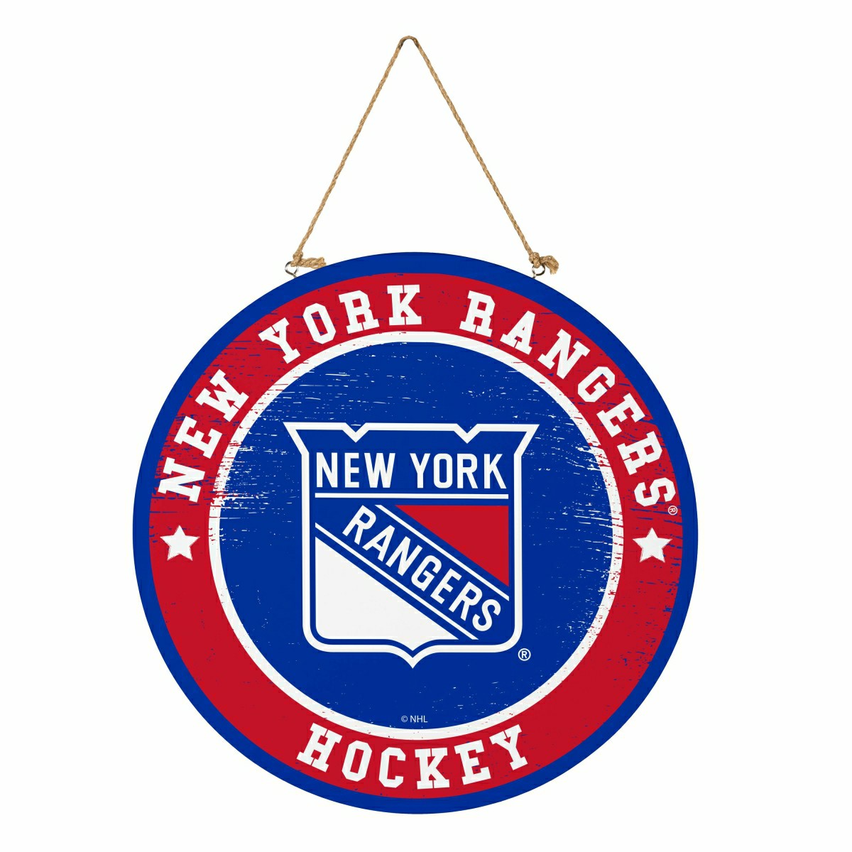 New York Rangers Round Door Décor with Hanging Rope, 18x18 - NHL Home