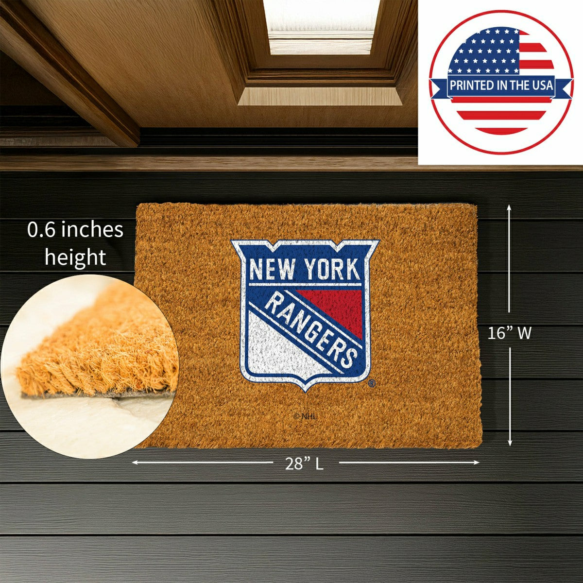Coir Mat, 16"x28", New York Rangers - NHL