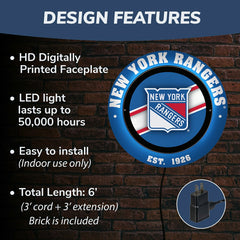 New York Rangers, Metal Lite, Round - NHL