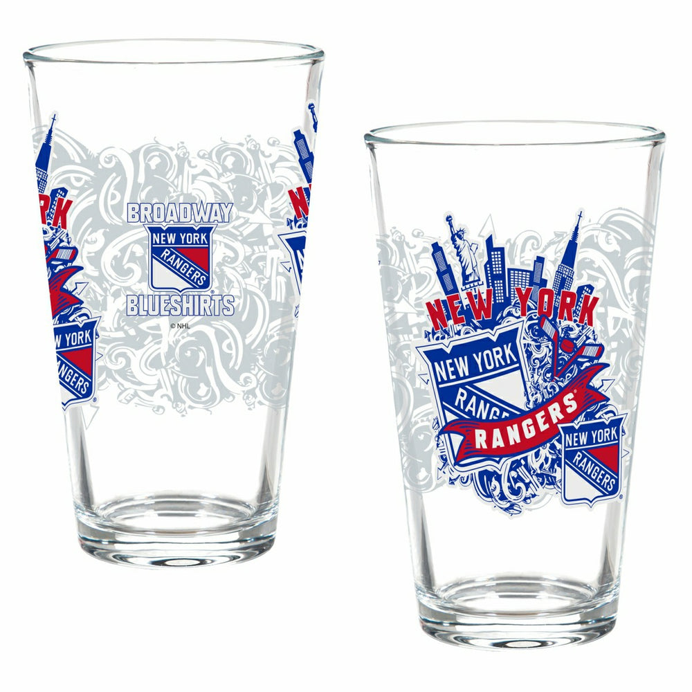 New York Rangers 16oz Glass pint, Set of 2 - NHL Home