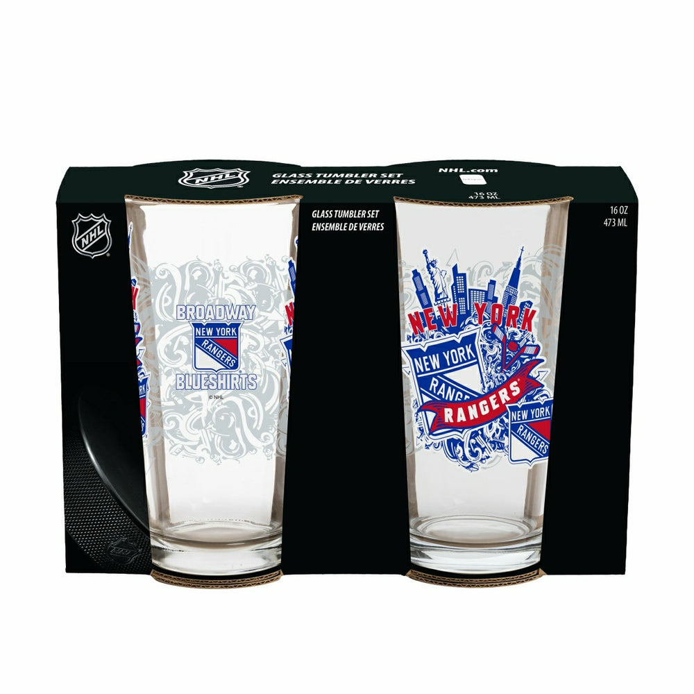 New York Rangers 16oz Glass pint, Set of 2 - NHL Home