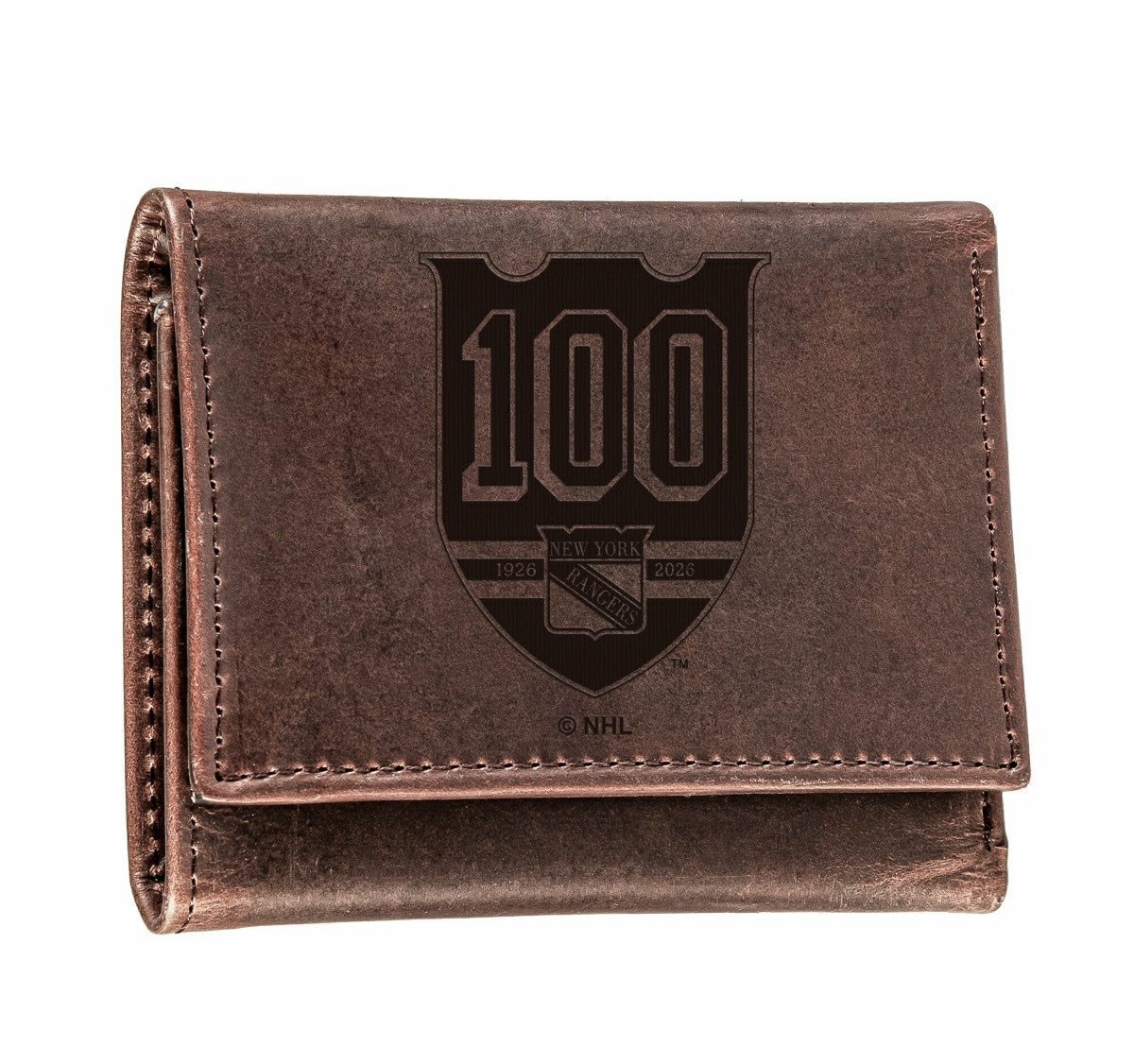New York Rangers, 100 Anniversary Wallet, Tri-fold, Brown - NHL Home