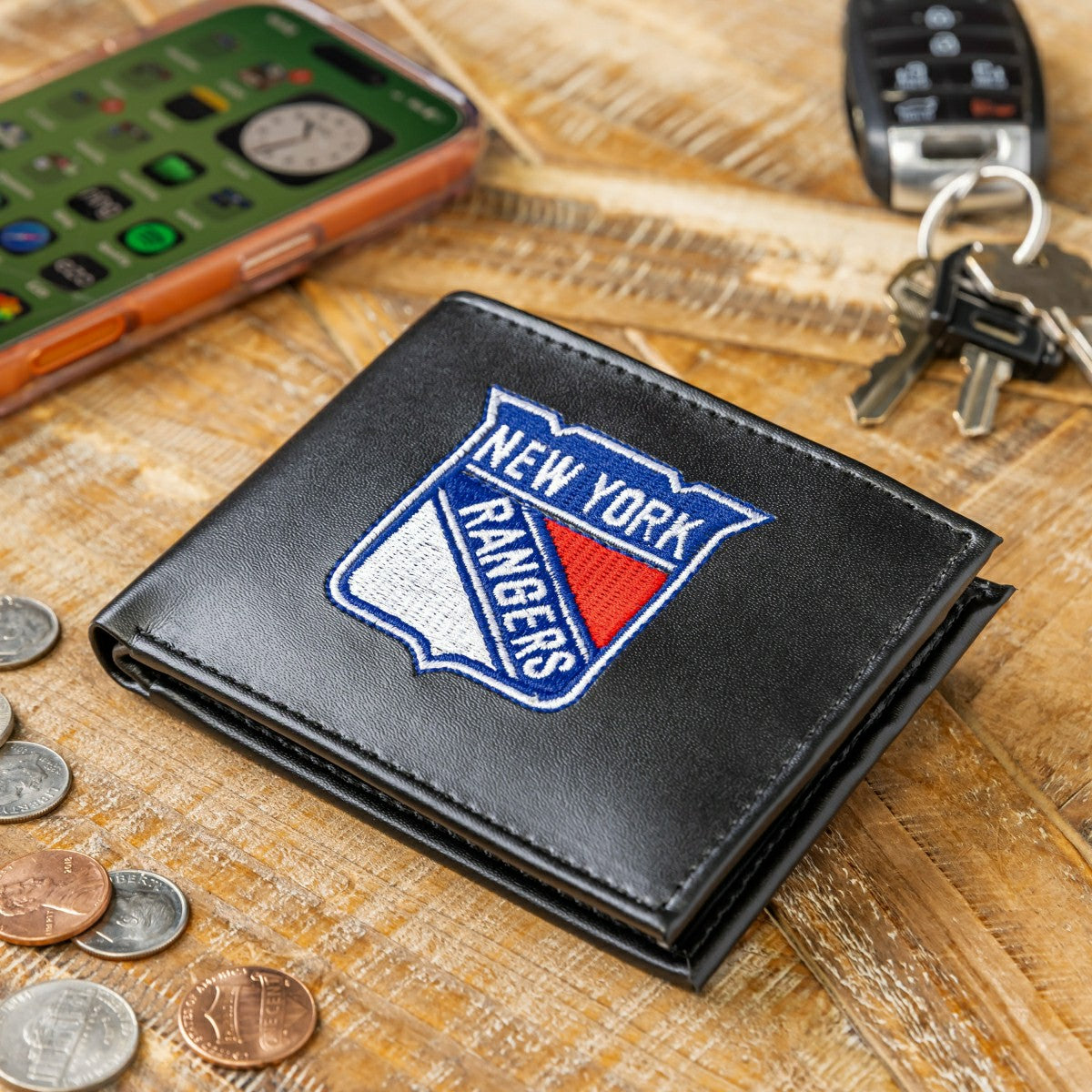 New York Rangers Black Bi-Fold Embroidered Wallet w/ RFID Blocking - NHL Home