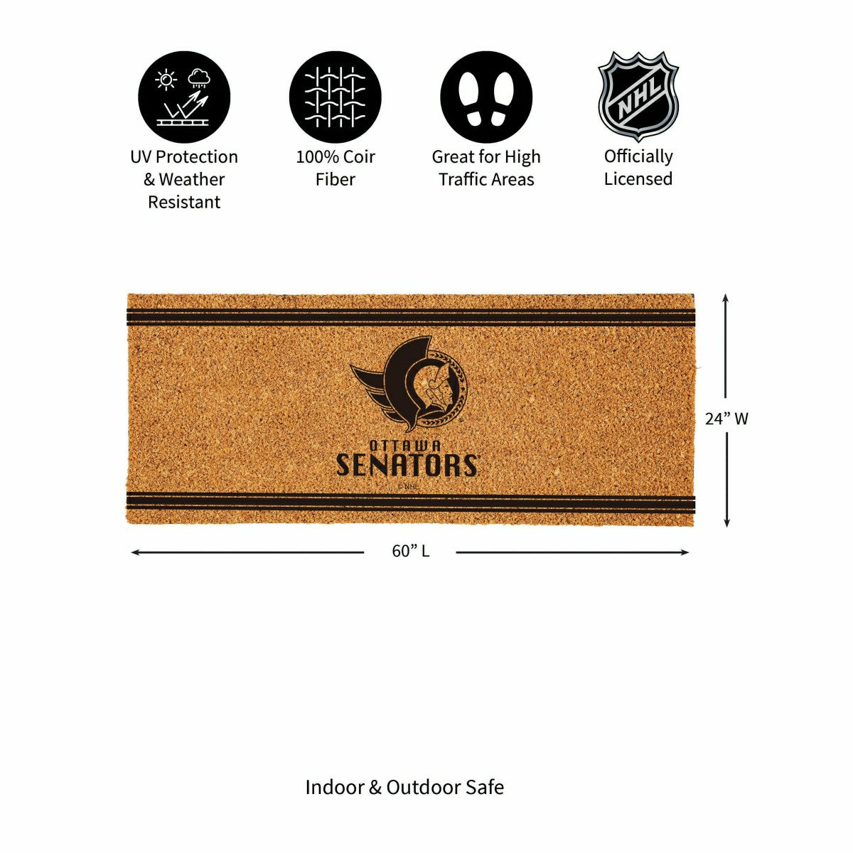 Ottawa Senators Extra Large One Color Coir Mat, 60"x24" - NHL