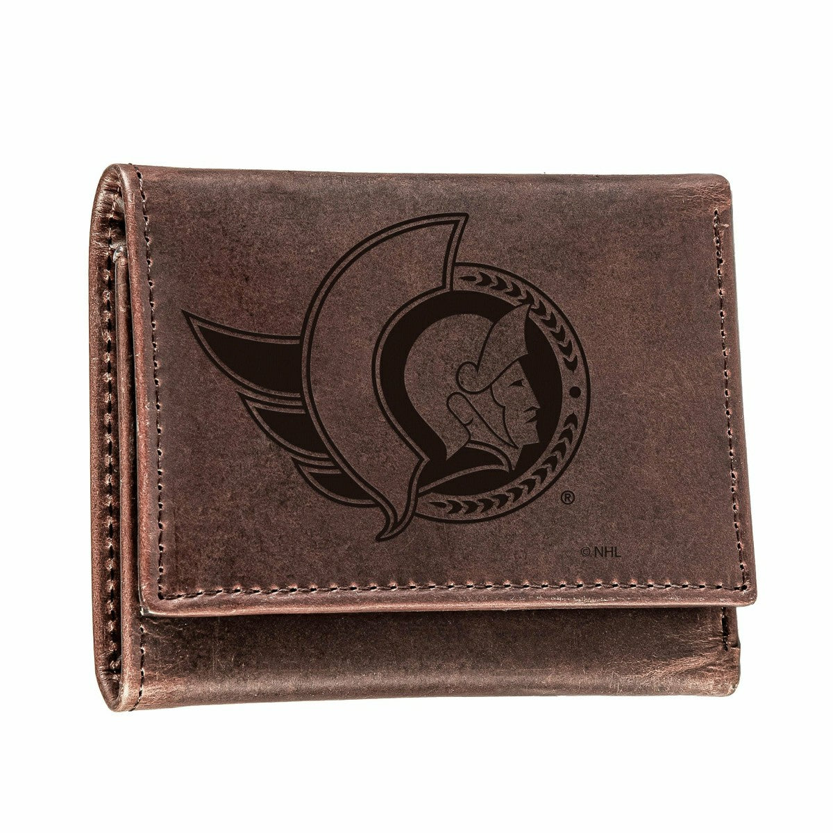 Ottawa Senators, Tri-Fold Wallet, Brown, CH, 100% Genuine Leather - NHL Home