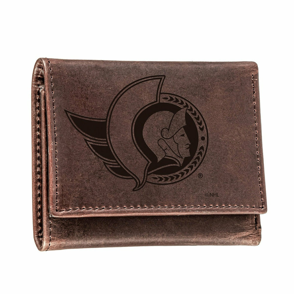 Ottawa Senators, Tri-Fold Wallet, Brown, CH, 100% Genuine Leather - NHL Home