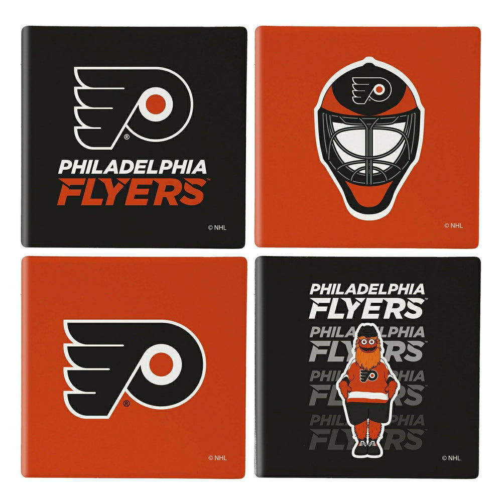 Philadelphia Flyers Ceramic Coasters Set, 4pcs with Wood Caddy - NHL Home