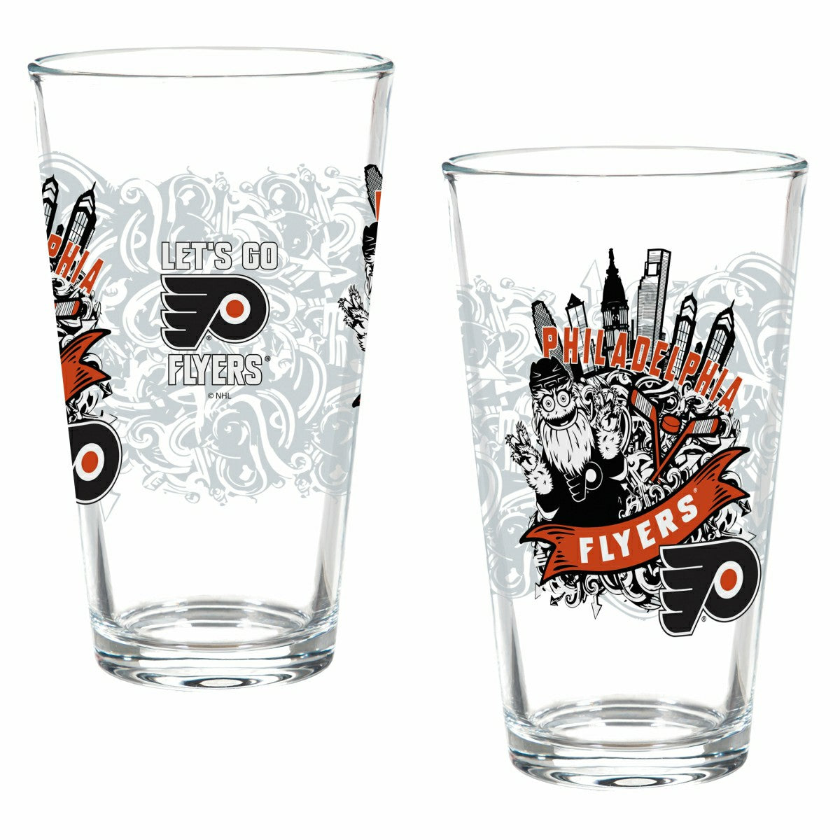 Philadelphia Flyers 16oz Glass pint, Set of 2 - NHL Home