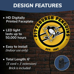 Pittsburgh Penguins, Metal Lite, Round - NHL